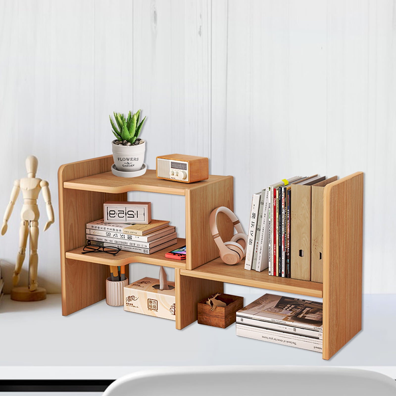 Wood Desk Storage Organizer, Stuffygreenus Desktop Display Shelf