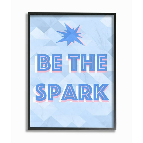 The Stupell Home Decor Collection Be The Spark Blue Geometric Typography Oversized Framed Giclee Texturized Art, 16 x 1.5 x 20