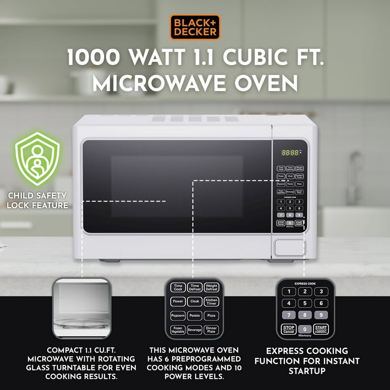 Black+Decker 1000 Watt 1.1 Cubic Feet Countertop Table Microwave