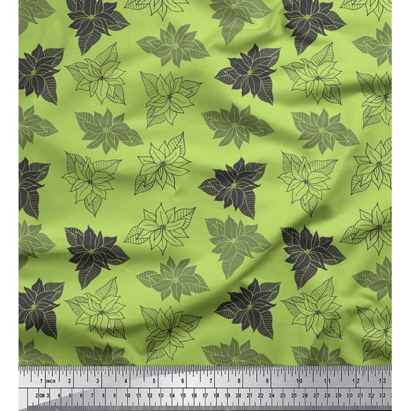 Soimoi Green Cotton Duck Fabric Lily Floral Decor Fabric Printed Yard 42 Inch Wide