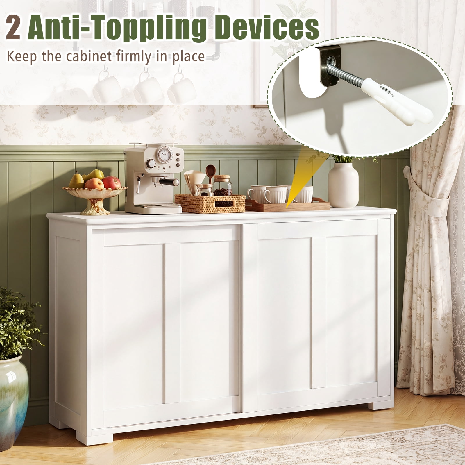 Costway 42" Sideboard Buffet Cabinet Wooden Kitchen Storage Cabinet White