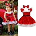 thumbnail image 1 of MesaSe Robe de Fête de Noël pour Tout-Petites Filles Manches Volantées Velours Peluche Plissée Tulle Robe Trapèze avec Bandeau Rouge 5-6 Ans, 1 of 8