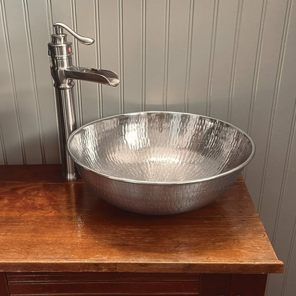 sinkology sb301-14n bohr hammered nickel vessel bath sink 14",