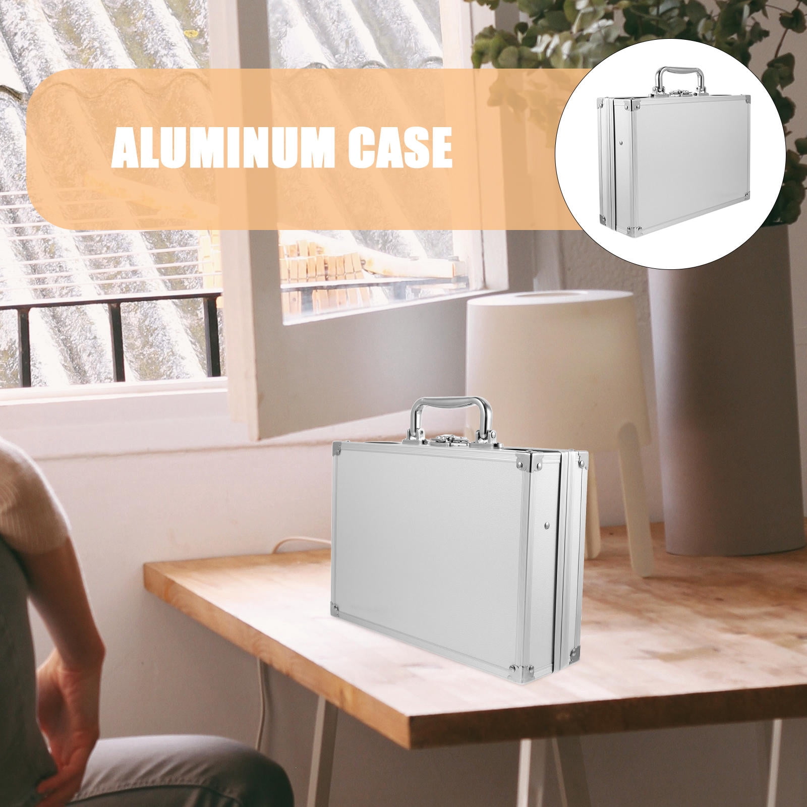 Supvox Plated Silver Aluminum Alloy Briefcase for Storage Lightweight Portable Tool Case with Lock Clasps