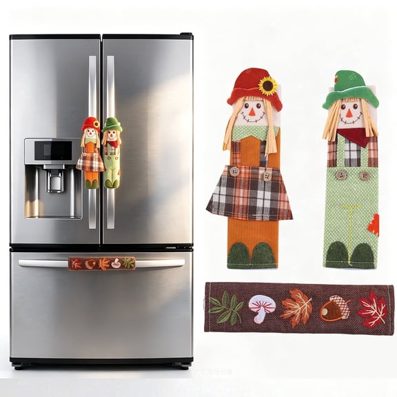 3-Piece Fall Scarecrow Refrigerator Handle Covers for Thanksgiving Kitchen