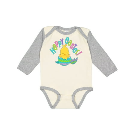 

Inktastic Happy Easter- cute chick just hatched Gift Baby Boy or Baby Girl Long Sleeve Bodysuit