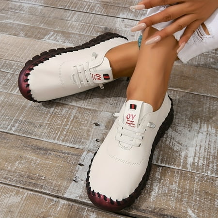 

DONGGTG Stylish and Comfortable Women‘s Solid Faux Leather Lace Up Low Top Flat Shoes for Everyday Wear