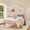 Purple, variant on Twin Canopy Bed Frame, Metal Platform Twin Size Canopy Bed, Metal Four Posters, Upholstered Headboard, Strong Steel Slats Support, No Box Spring Needed, White