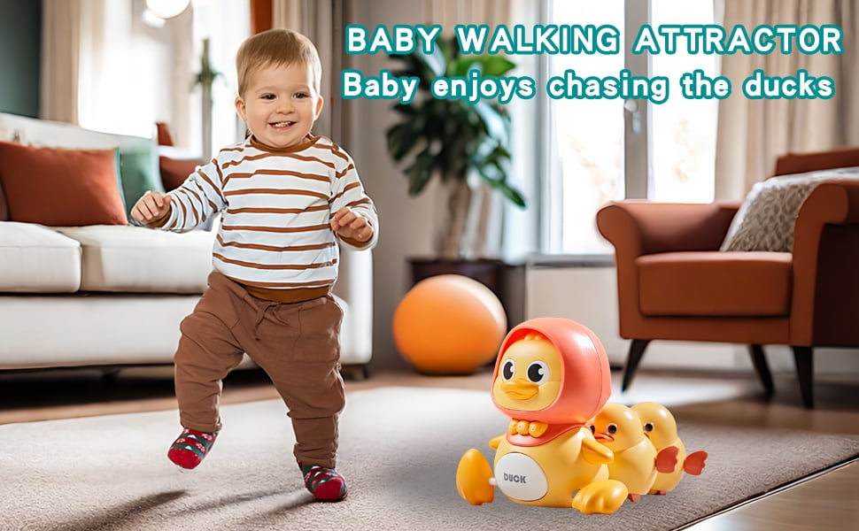 Baby Crawling Toys, Musical Ducks Toddler Toys, Early Education Kids Toys for Boys Girls Swing/Walking/Lights/Dancing Infant Tummy Time Toys Christmas Birthday Gifts (with 2 PCS Baby Duck)