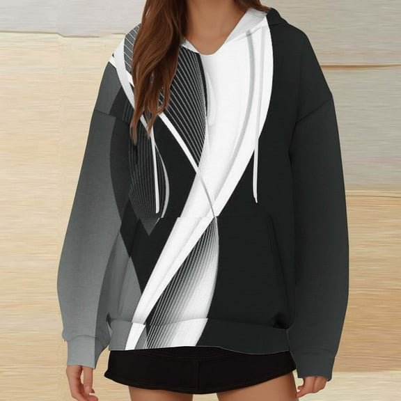 QUINDOS Womens Hoodies Plus Size Pathcwork Womens Sweatshirts Plus Size Casual Long Sleeve Crew Neck Graphic Pullover Tops