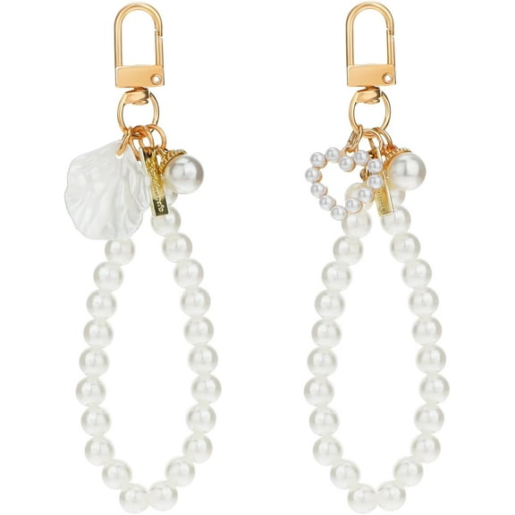 XD4-2 Pcs Imitation Pearl Keychain For Women Cute Key Chain, Pearl Chain Wristlet Golden Car Key Chain Key Ring Charm*04