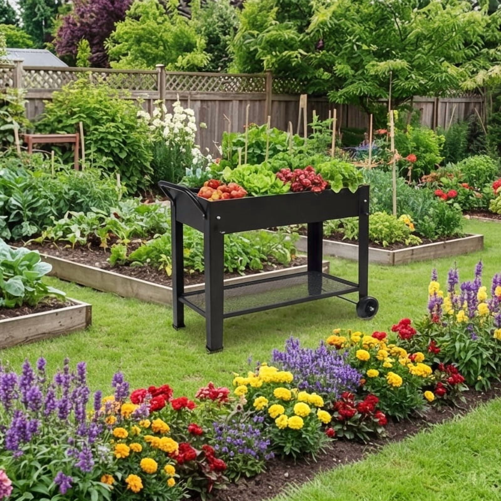 Large Planter Raised Beds with Legs Outdoor Metal Planter Box on Wheels Elevated Garden Bed for Vegetables Flower Herb Patio 40x 11 x 31.5 in