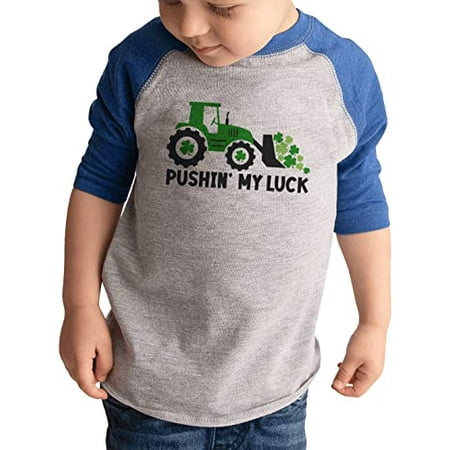 

7 ate 9 Apparel Kids St. Patrick s Day Shirts - Tractor Pushing My Luck Blue Shirt 12 Months