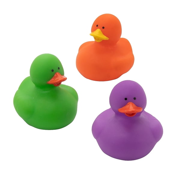 Fun Express 2" Secondary Color Orange, Purple & Green Rubber Duck Assortment  36 Piece