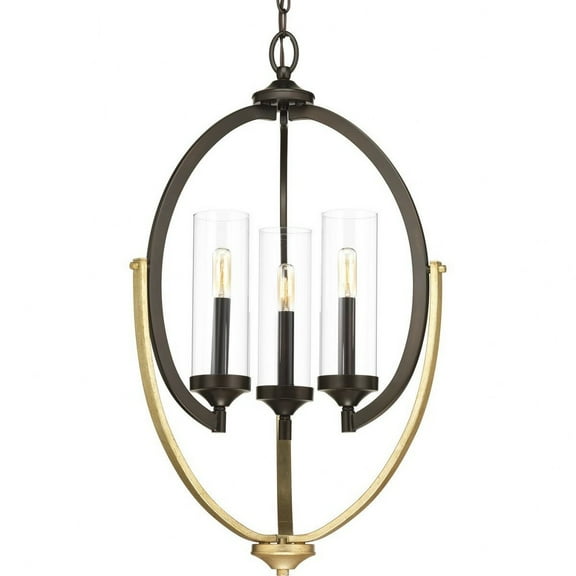 Progress Lighting Evoke 3-Light Chandelier, Antique Bronze, Clear Glass Shade