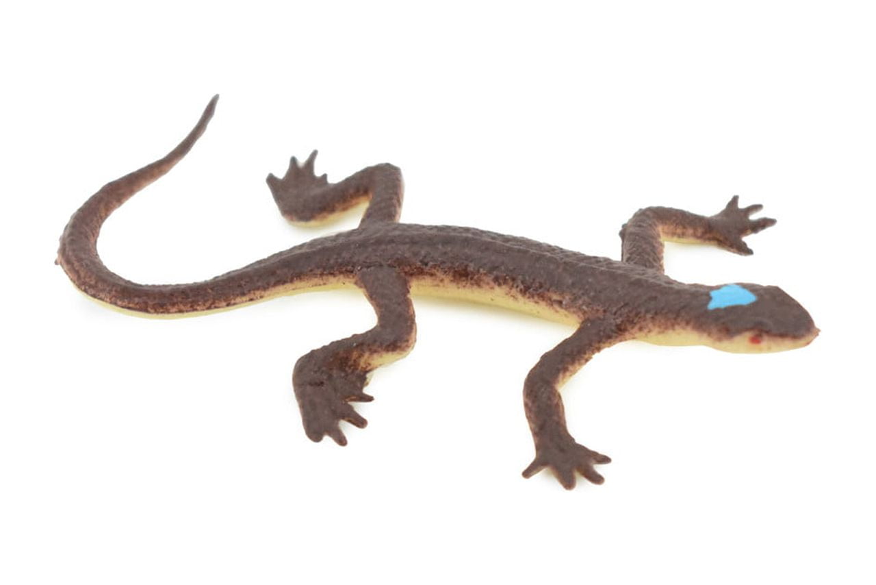 Lizard, Brown Lizard Blue Spot on Head, Rubber Reptile Toy, Realistic Figure, Model, Replica