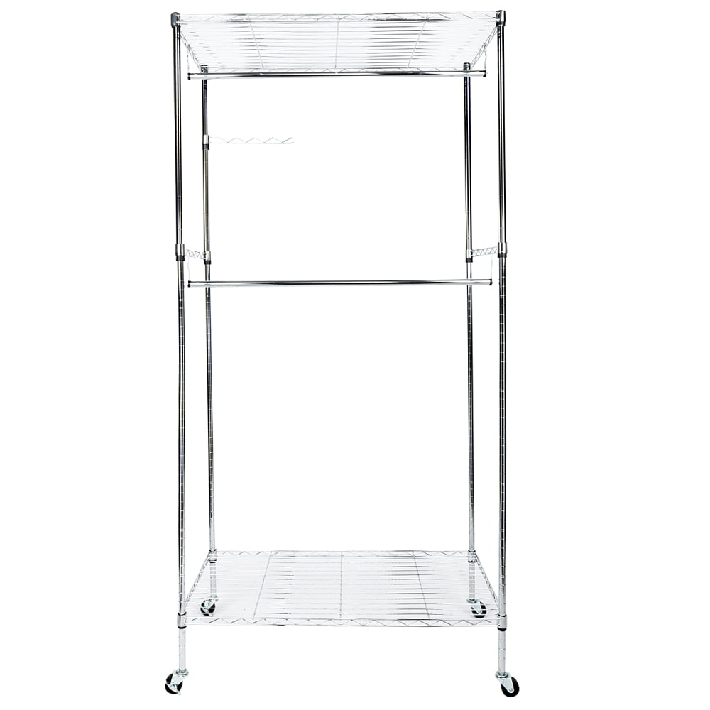 Kepooman 2Tier Rod Closet Organizer Garment Rack, Clothes Storage Hanger Shelf Hooks, White