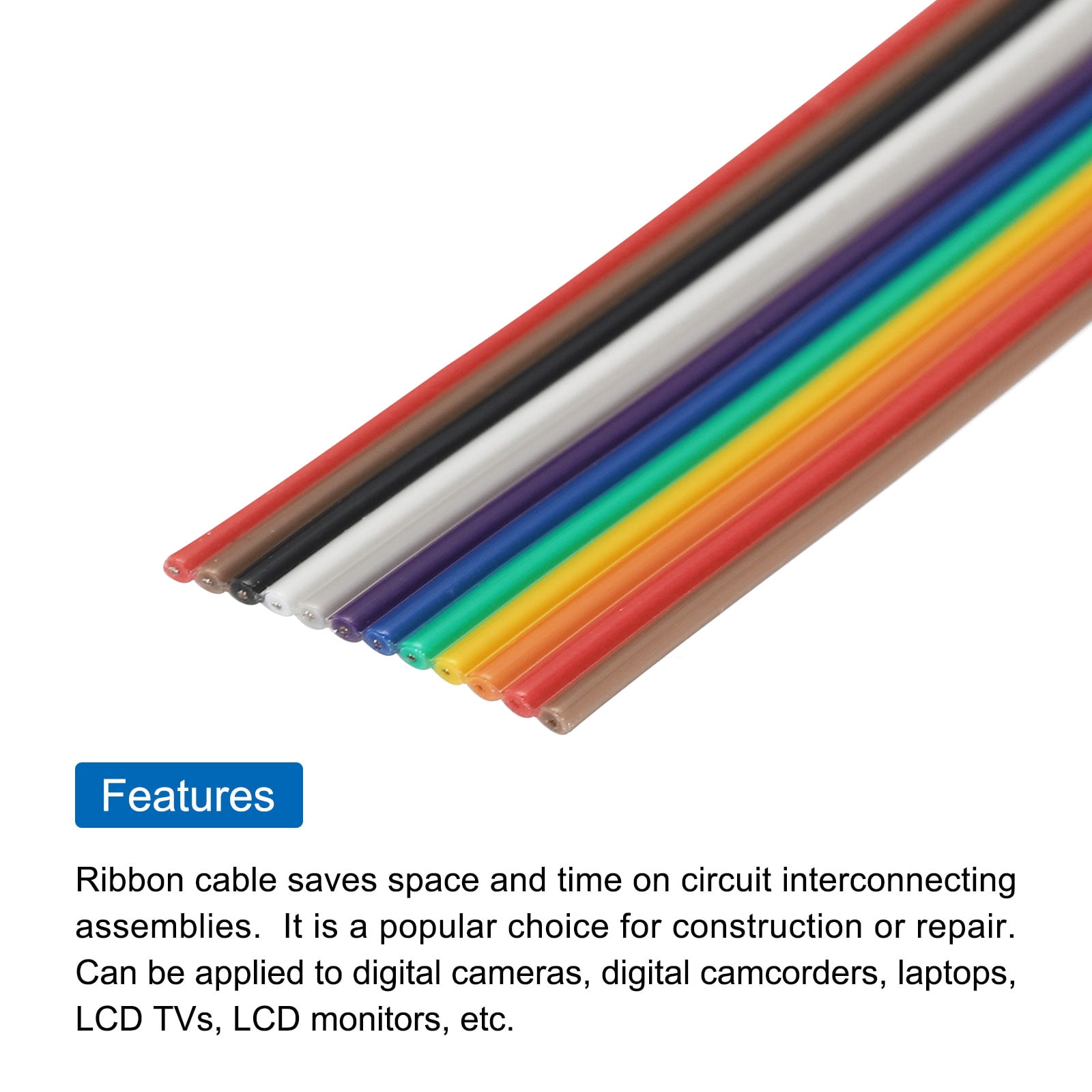 1 Pcs 12 Pin Flat Rainbow Ribbon Cable 32.8FT 1.27mm Pitch Breadboard Jumper Wires