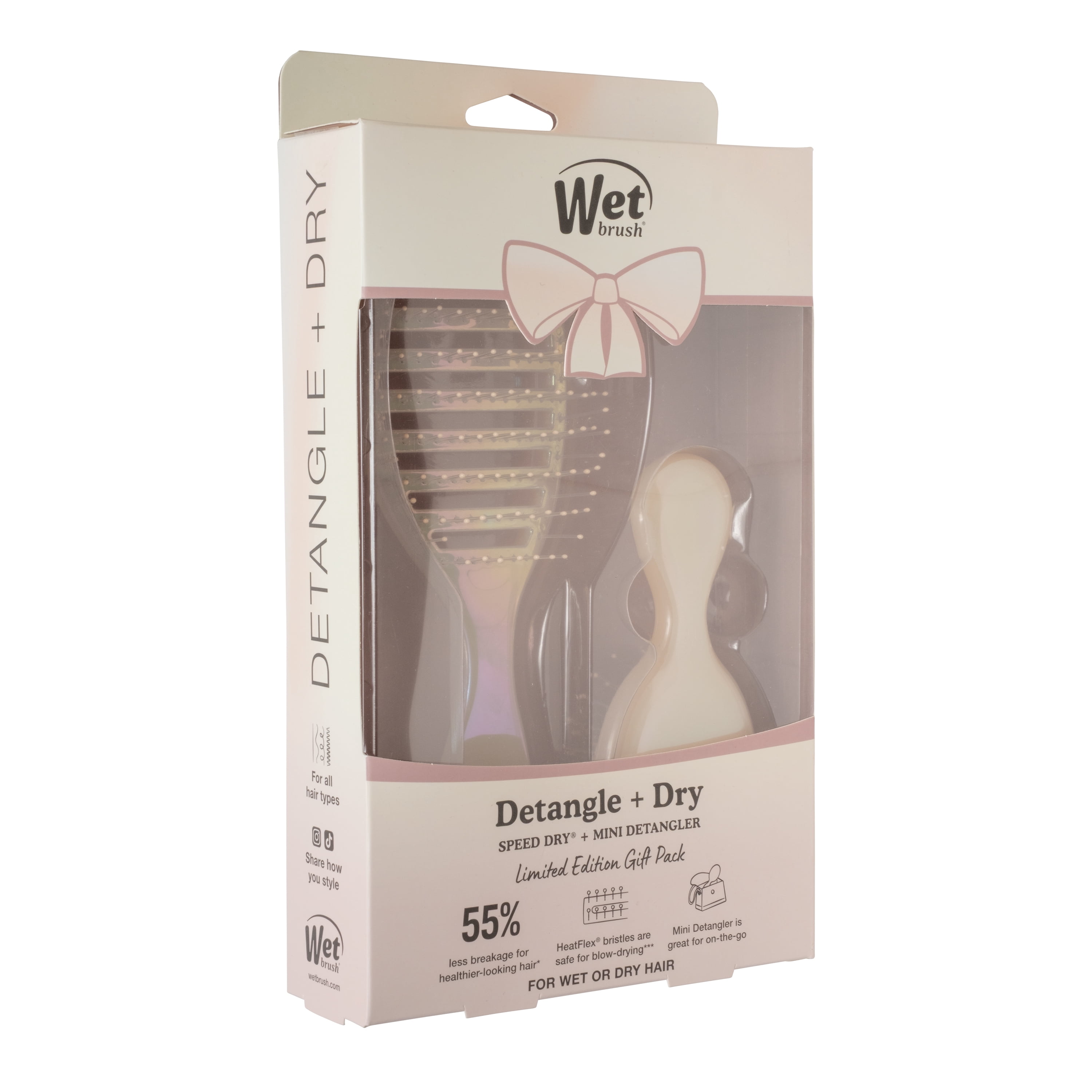 Wet Brush Iridescence Speed Dry and Mini Detangler, Duo Hair Brush Set, Cream, 2 Pack
