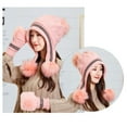 thumbnail image 3 of Winter Hat Gloves Set for Women Girls Warm Beanies Pompoms Winter Snow Ski Hats Knitted Caps and Gloves, 3 of 3