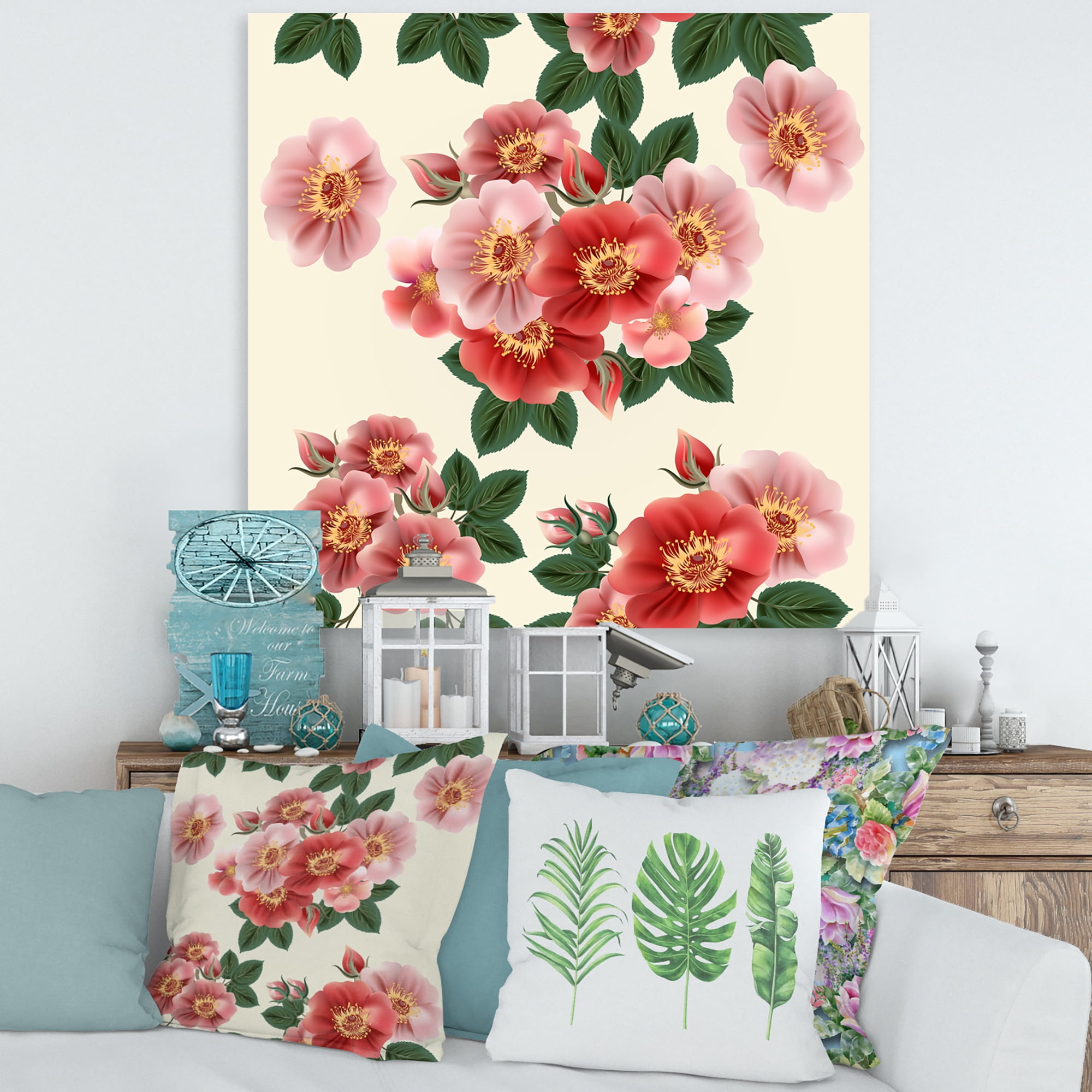 Designart ' Ancient Red Roses ' Traditional Canvas Wall Art Print