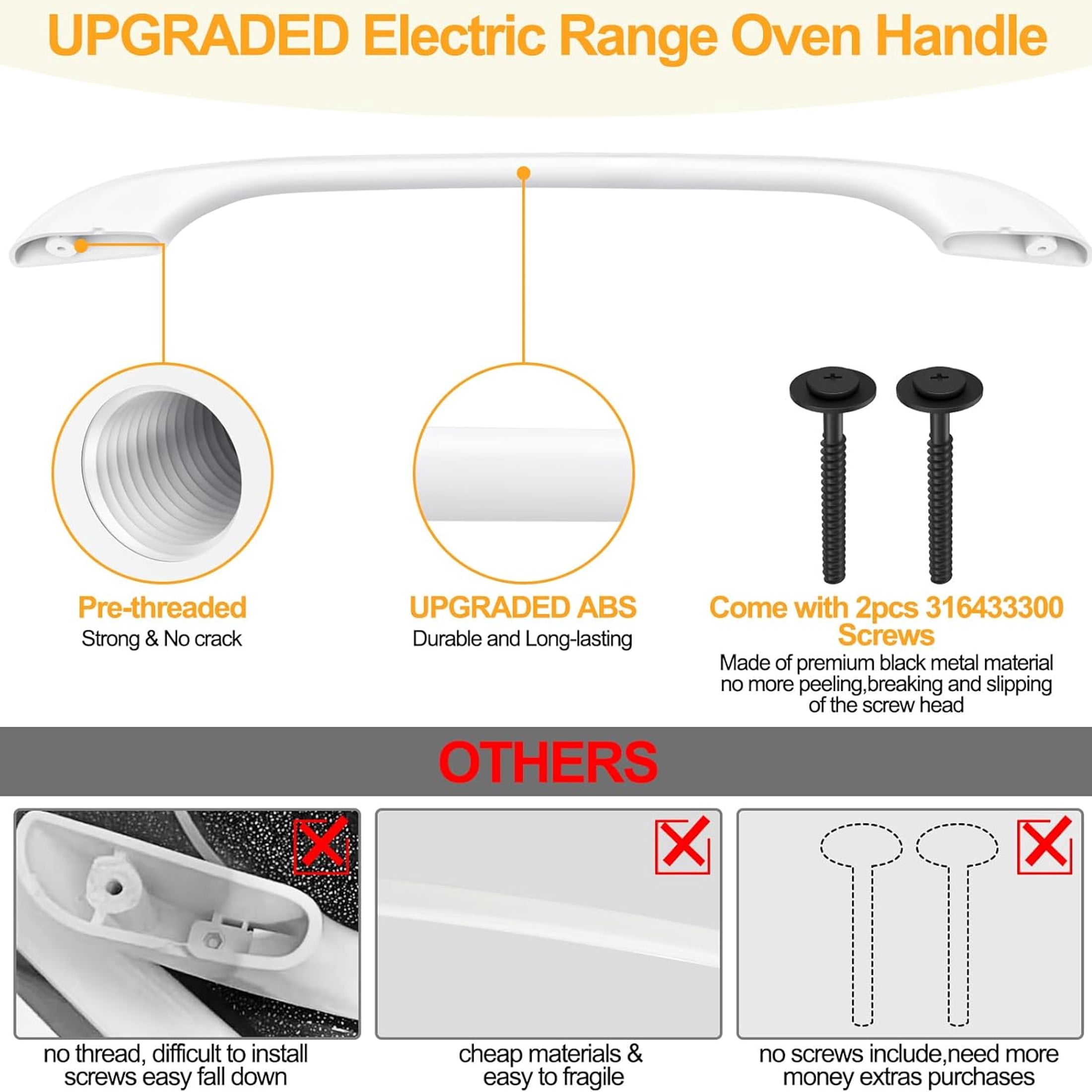 316443601 Oven Door Handle Replacement Compatible with Frigidaire Kenmore Electrolux Electric Range Oven Stove, 2 Pack 316433300 Oven Door Handle Screws