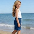thumbnail image 6 of FRSASU Girl's Denim Shorts Elastic Waist Drawstring Jeans Rolled Cuff Stretch Casual Knee Length Loose Comfy Short with Pocket Blue, 6 of 8