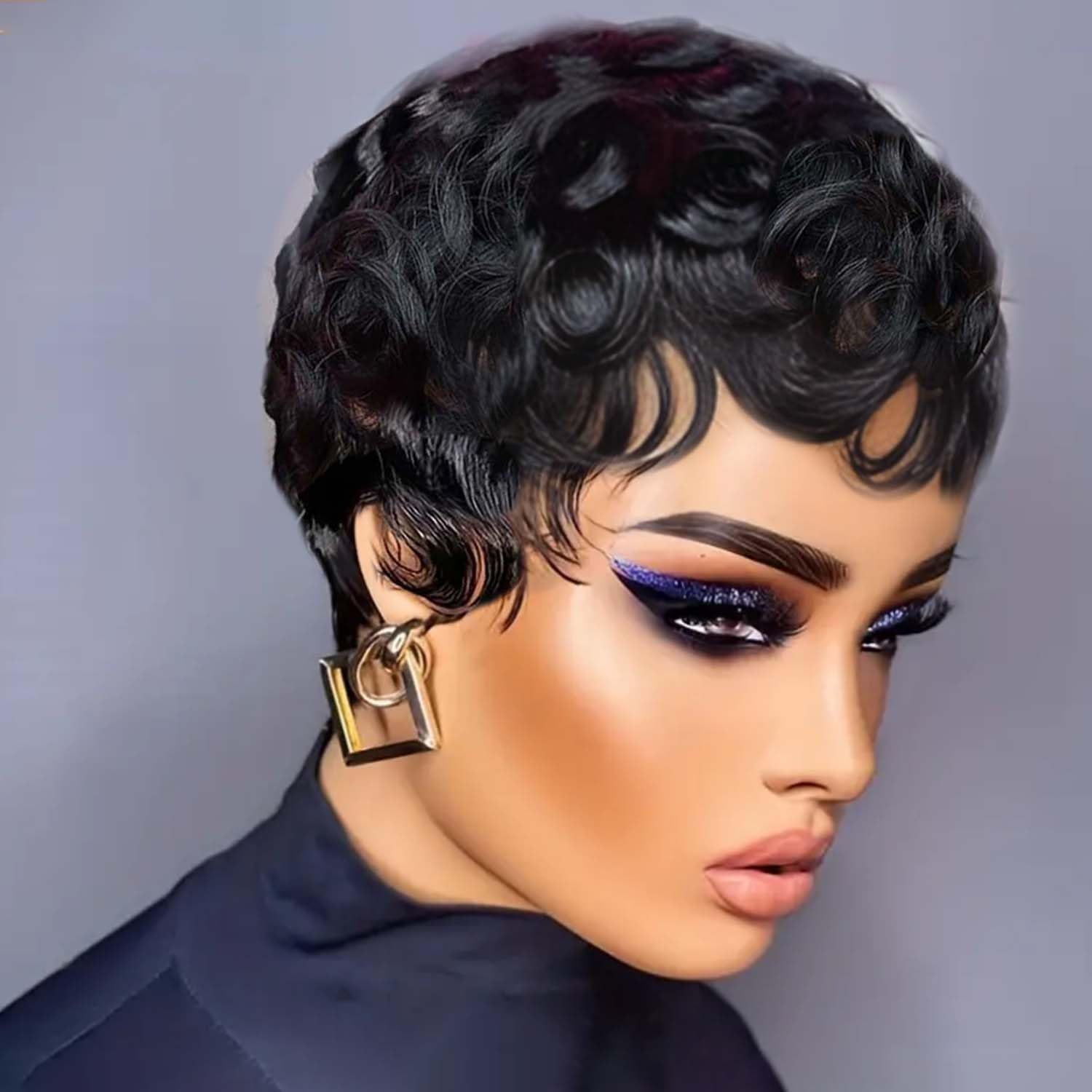 Short Layered Pixie Wig Brazilian Virgin Human Hair Curly Wavy Glueless Amazon.com : FREEKWEEN Pixie Cut Short Bob Wig for Black  main image 4
