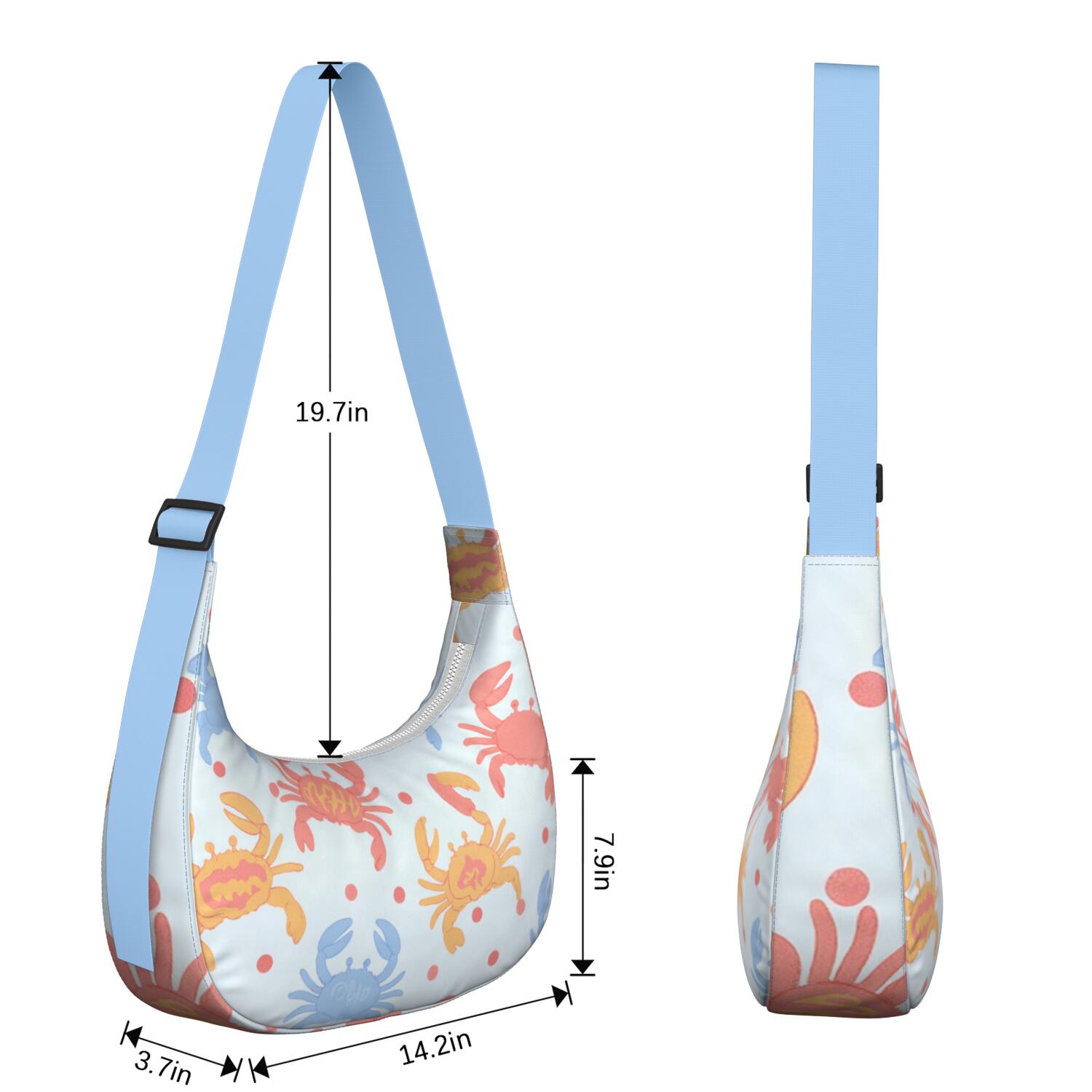 Marine Adorable Crab Crescent Cross Body Bag Adjustable Strap Bag for Travel Vacation Shopping Hiking Cycling Gym
