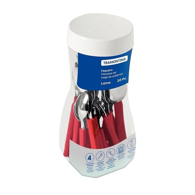 Juego de cubiertos Tramontina Leme 20 pzas Plástico Rojo