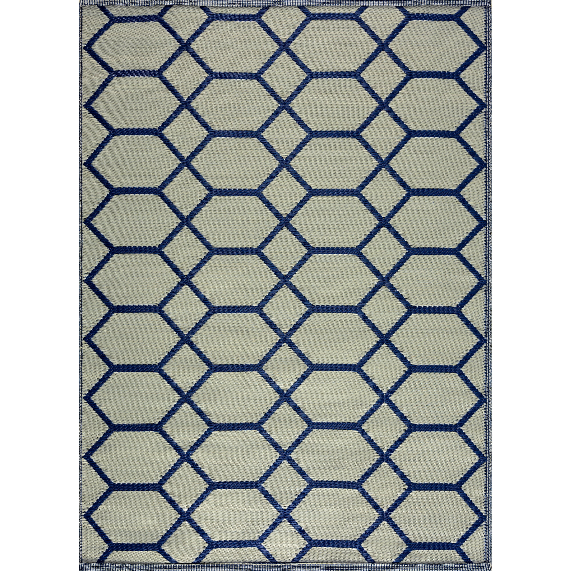 Playa Rug Reversible Indoor/Outdoor 100% Recycled Plastic Floor Mat/Rug - Weather, Water, Stain, Fade and UV Resistant - Miami- Navy & Creme (4'x6')