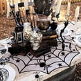 thumbnail image 5 of Halloween Tablecloth - Black Lace Spiderweb Table Cover，Polyester Lace Table Topper for Halloween Party Decorations(Round), 5 of 6