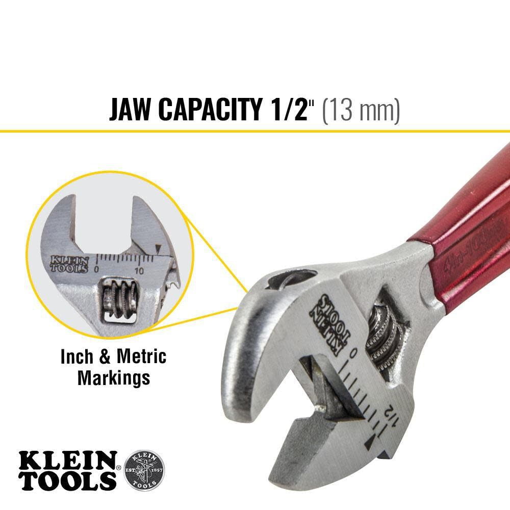 Klein Tools D506-4 4 in. Plastic Dipped Adjustable Wrench - Transparent Red Handle