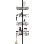 Tension Pole Shower Caddy, Adjustable Corner Shower Storage System with 4 L-shaped Baskets and Hooks, Rust-Resistant Bathroom Organization Solution, 60 to 97 Inch