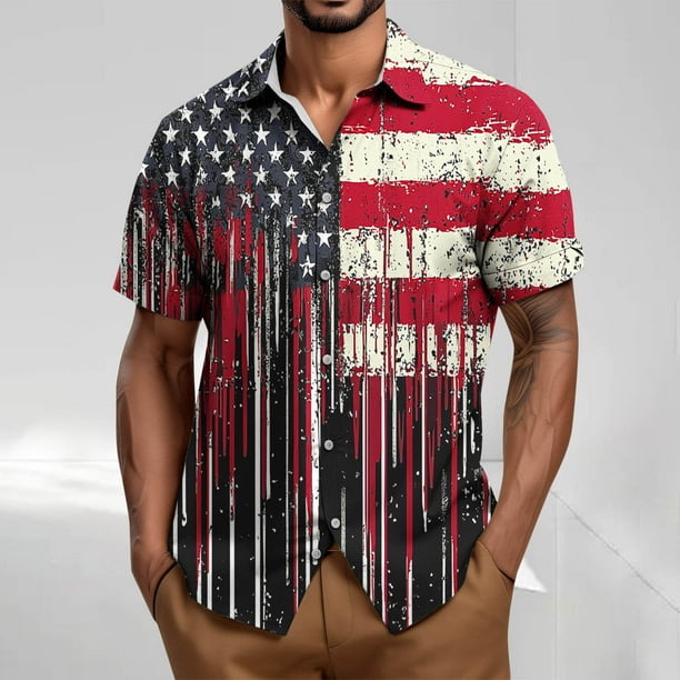 Blusa y camisa de manga corta con cuello vuelto Camisa casual para hombre Camisa de bolos vintage de manga corta Camisas de verano Camisa abotonada Blusa para hombre Poliéster