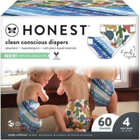 UPC: 0810425039376 | The Honest Company Clean Conscious Diapers Size 4 Tie-Dye/Cactus 60 Diapers Per Box