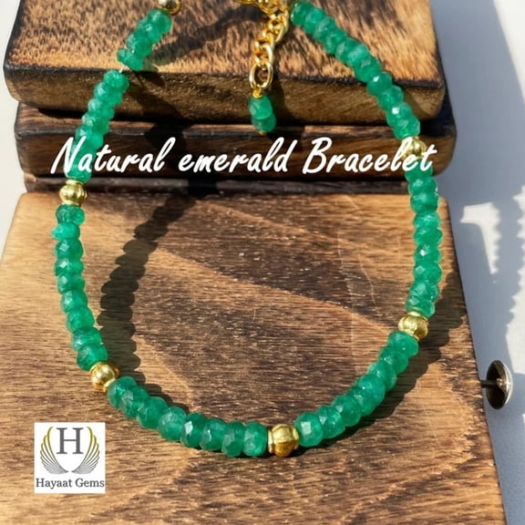 AAA Raw Emerald Bracelet: Faceted Beaded 925 Sterling Silver