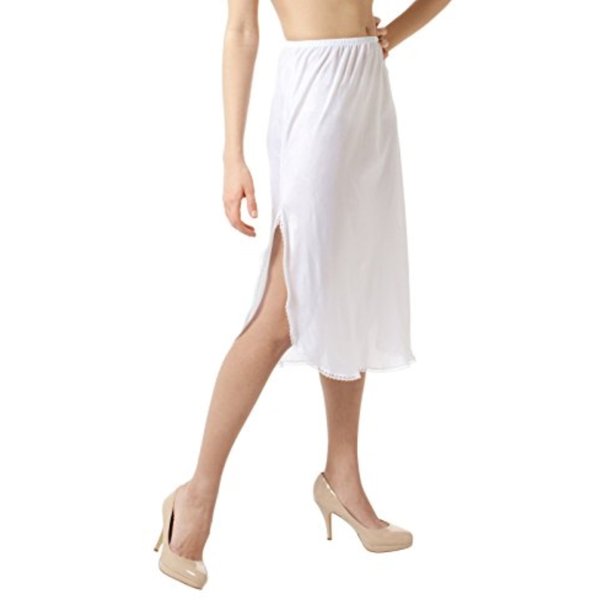 BellaSous 28" Luxury Double Slit Half Slip Underskirt Nylon w/Lace (White, Small) Walmart Canada