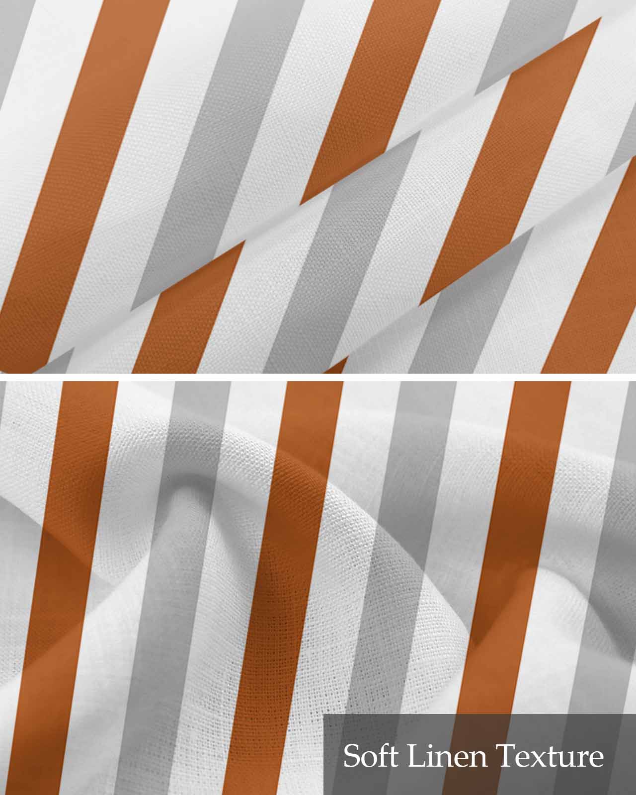 Burnt Orange Gray Striped Kitchen Valances for Windows Farmhouse Linen Window Valance Curtain for Living Room Window Treatment Farmhouse Stripe Art Valance Rod Pocket Topper Drape, 54 x 18 Inch