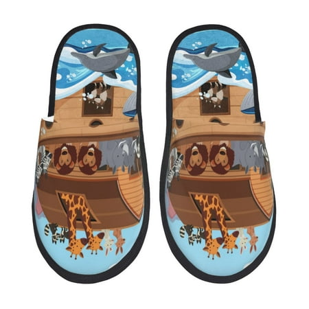 Balery Animals on Noah s Ark Slient Indoor Furry Fleece Comfort House Shoes Soft Non-Slip Home Shoes Cotton slippers House Slippers-- Medium