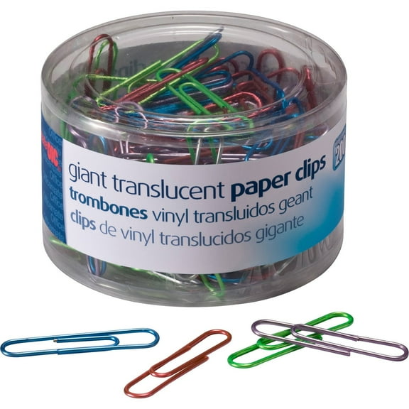 Officemate Giant Translucent Paper Clips, Assorted Colors, Box of 6 Tubs of 200 Each (97212)