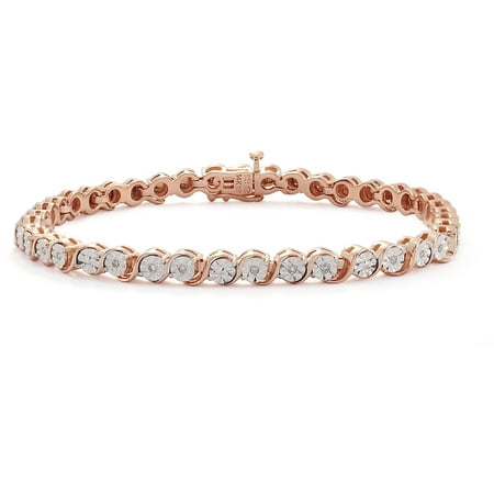 1/10 Carat T.W. Diamond 18kt Rose Gold over Sterling Silver Miracle Plate S-Link Bracelet, 7.25