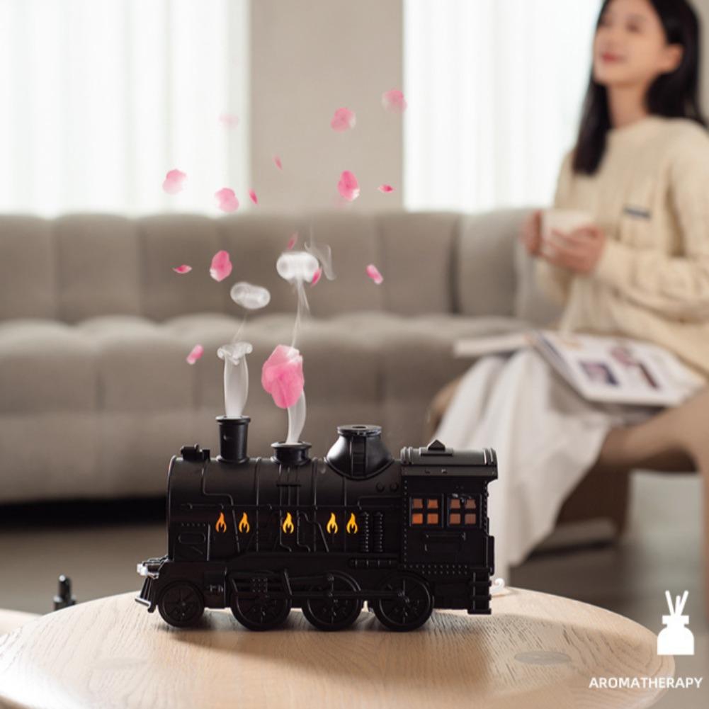 Retro Train Humidifier – Cute Train-Shaped Ultrasonic Aroma Diffuser with LED Lights, Remote & Quiet 300ml(copper)