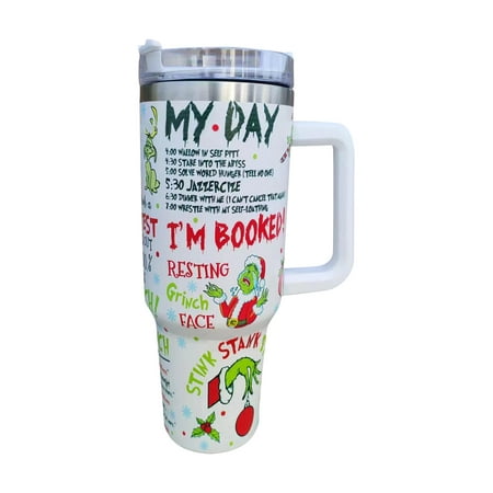 

DJKDJL The Grinch Christmas Tumbler Car Tumbler 40 oz Tumbler with Handle Stainless Steel Insulated Travel Coffee Mug Double Wall Vacuum Straw for Ice Drinks & Hot B