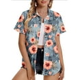 thumbnail image 2 of Pantalones Cortos para las Mujeres Impresión Sexy Cómodo Bolsillo de Manga Corta, Botón Top Blusa Camiseta, 2 of 6