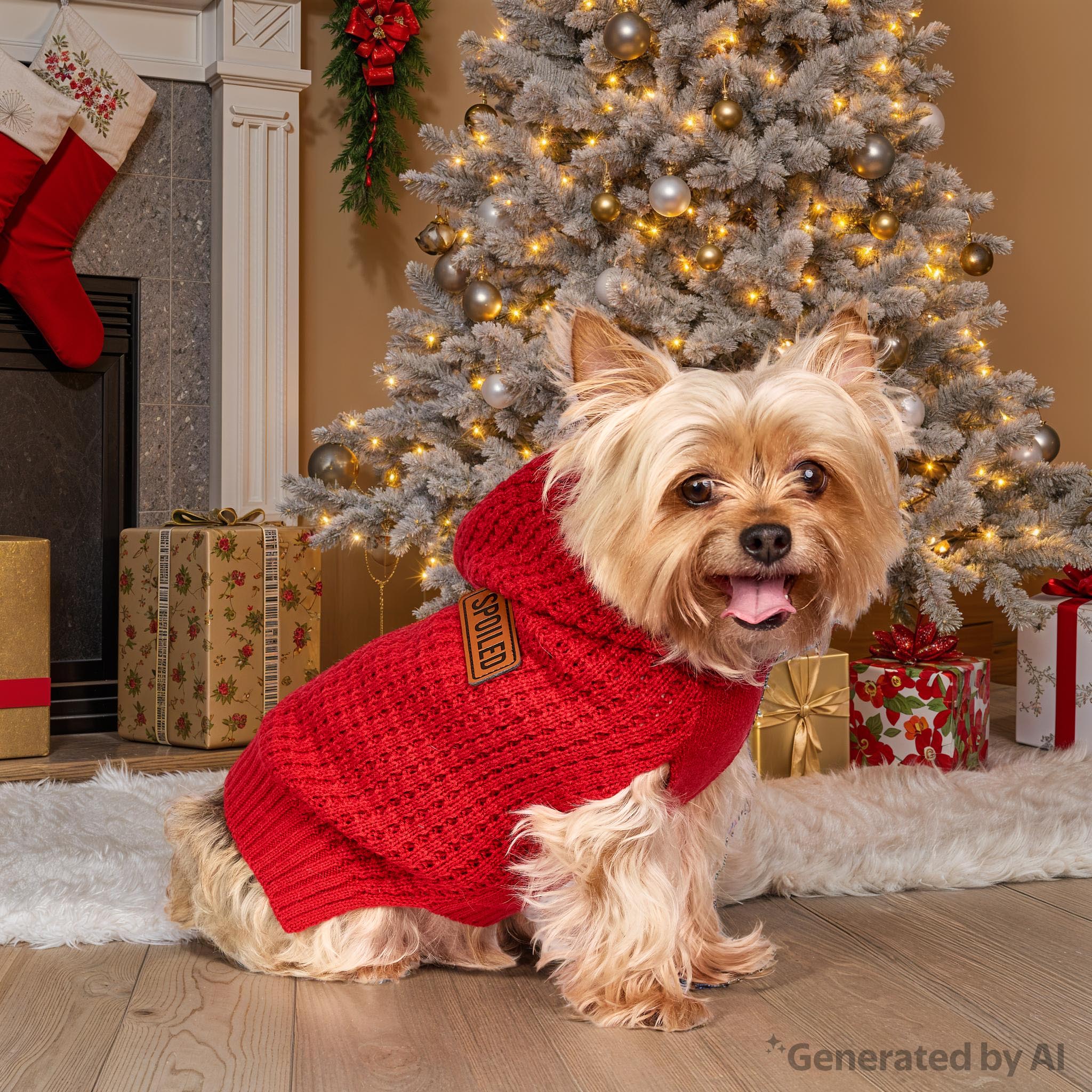 Vibrant Life Holiday Pet Sweater for Cats & Dogs, Spoiled Waffle Knit, Red, Extra Small
