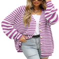 thumbnail image 2 of Cardigan Sweaters for Women Color Block Long Sleeve V Neck Sweater Fashion Kint Striped Open Front Button Outerwear, 2 of 7