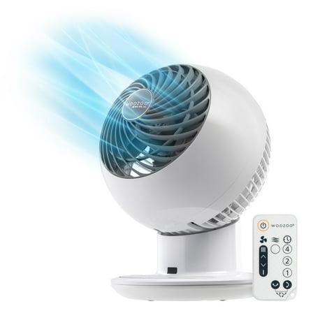 IRIS WOOZOO Fan with Remote, Oscillating Fan, Desk Fan, 5 Speeds, 90° Adjustable Tilt, White