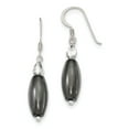 thumbnail image 1 of Sterling Silver Shepherd Hook Crystal & Black Agate Dangle Earrings (42 X 9) Made In Thailand qe12824, 1 of 2