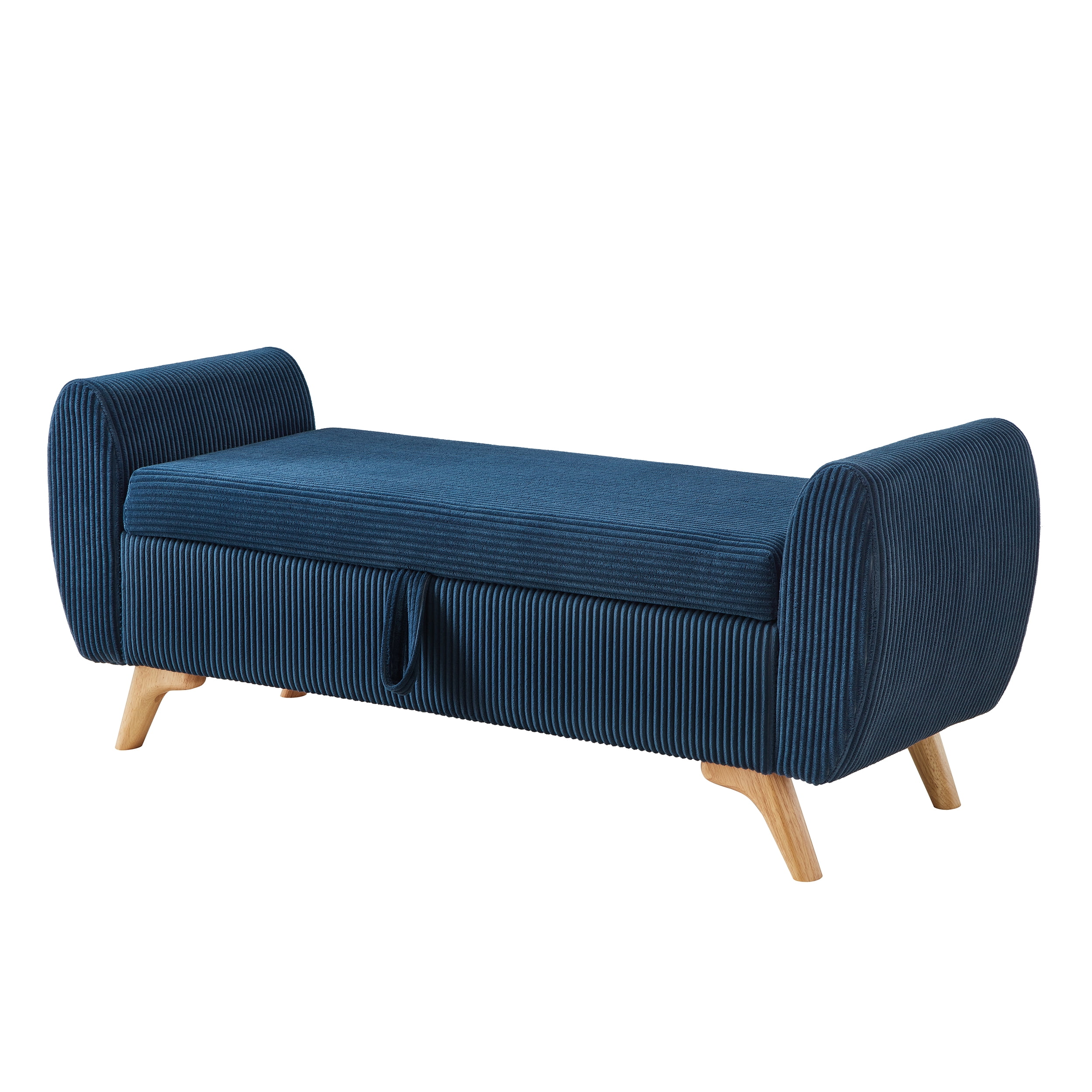 Storage Bed Bench 57 Inch, Corduroy Upholstered Bench with Flip Top Storage for Bedroom Hallway, Blue